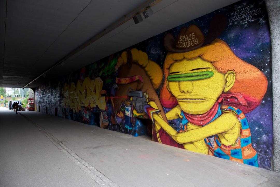 Piece by Os Gemeos and EGS at Baana