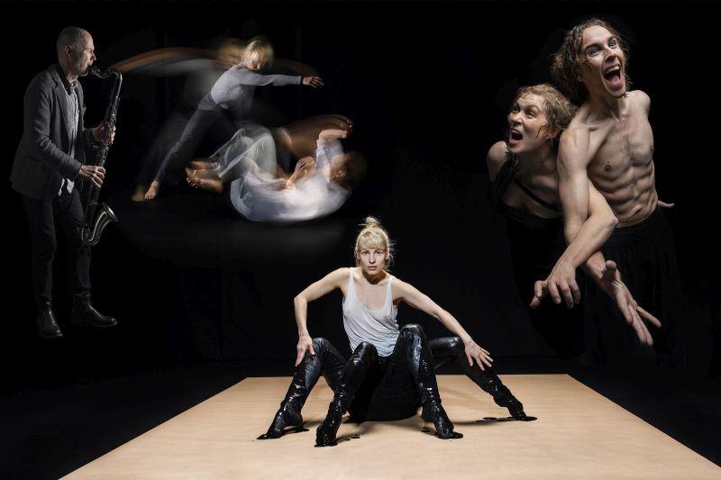 A press image of three dance pieces, featuring dancers in various positions