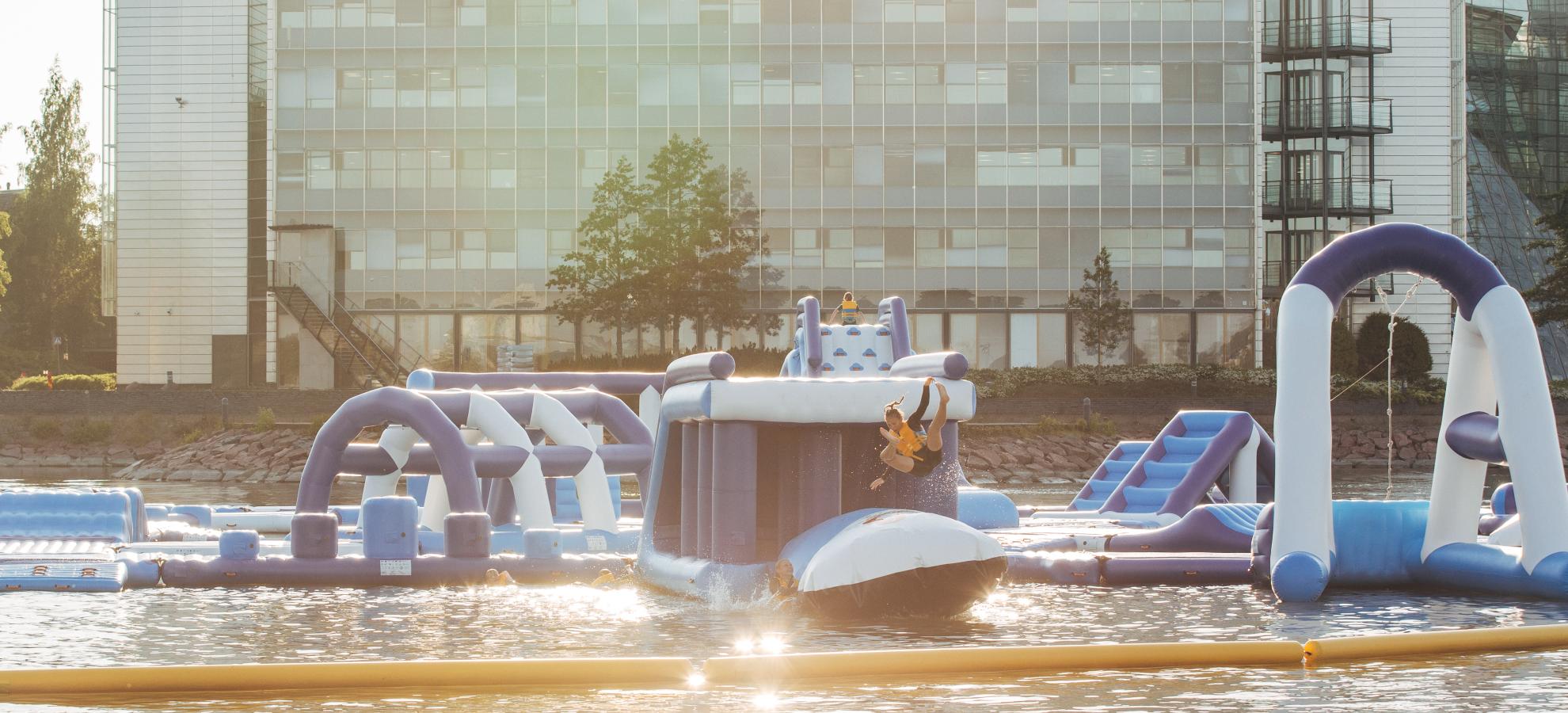 The floating water park at Water Sports Center Lagoon.